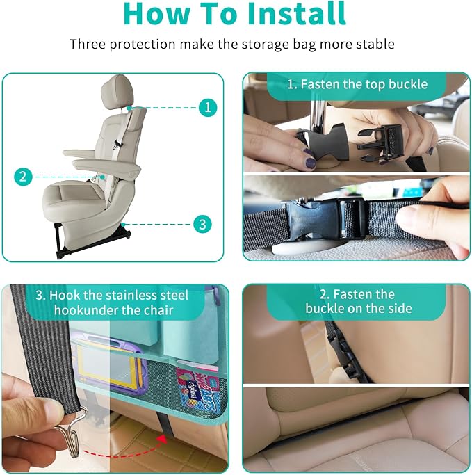 Car Backseat Organizer with Tray, Seat Back Table Holder with 6 Storage Pockets - Image 7