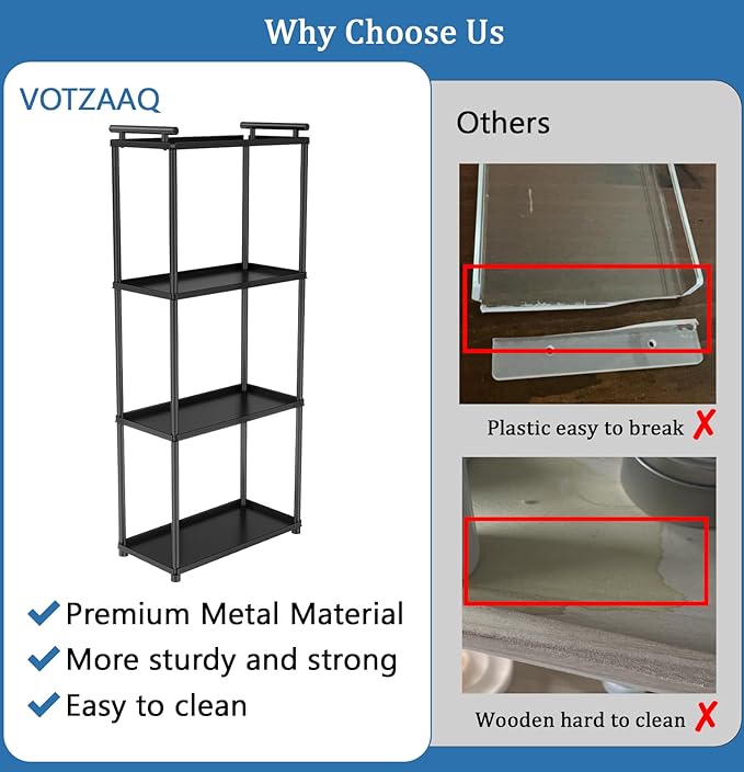VOTZAAQ Matte Black 4 Tier Bathroom Organizer Countertop, Stainless Steel - Image 6
