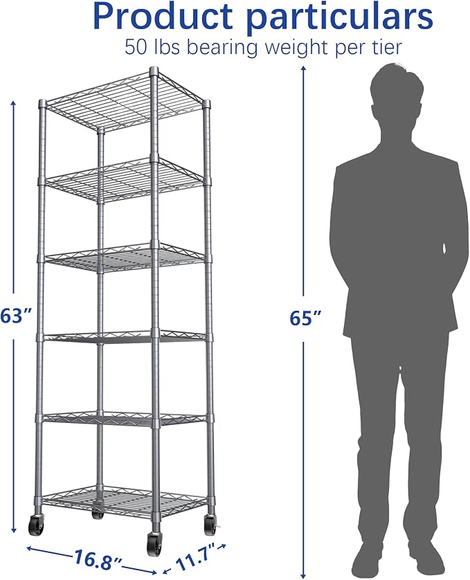 REGILLER 6 Wire Shelving Steel Storage Rack Adjustable Unit Shelves - Image 3