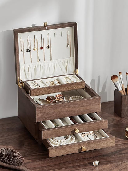 Wooden Jewelry Box, 3 Layer Large Jewelry Organizer - Image 2