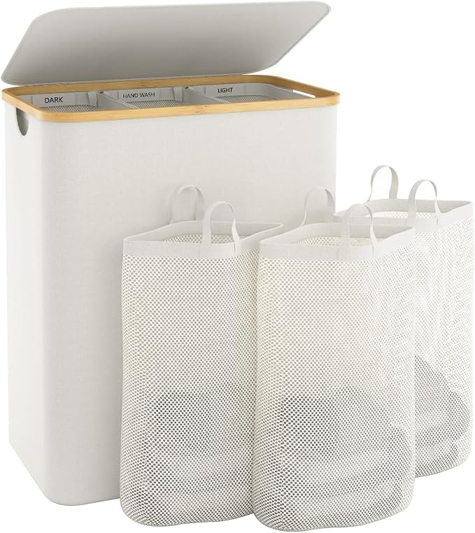 Extra Large 3 Section Dirty Clothes Laundry Basket by Bathola