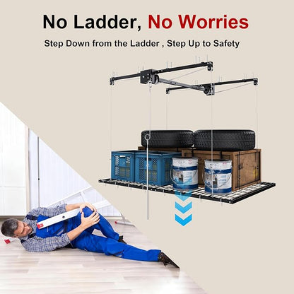 Overhead Garage Storage Rack 4x8 FT, Adjustable Ceiling Lift Storage System - Image 8