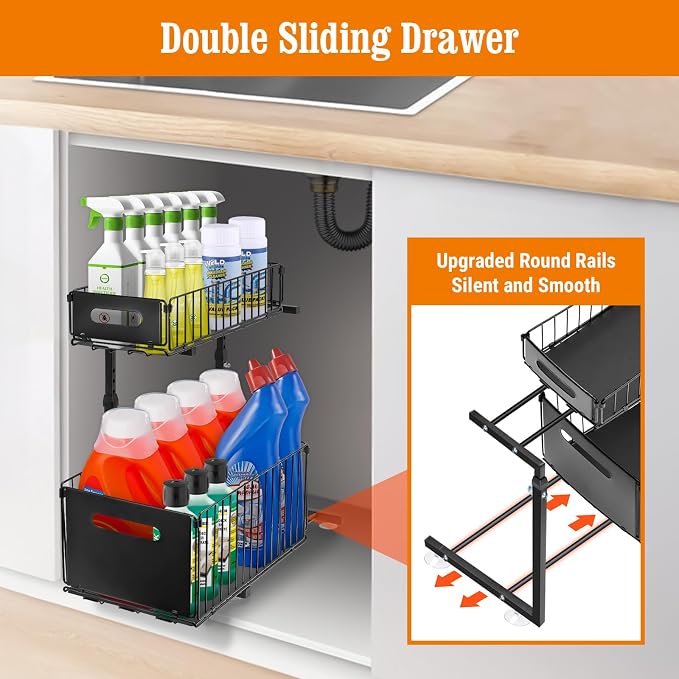 Under Sink Organizers and Storage, 2-Tier Pull Out Cabinet Organizer, Slide - Image 2