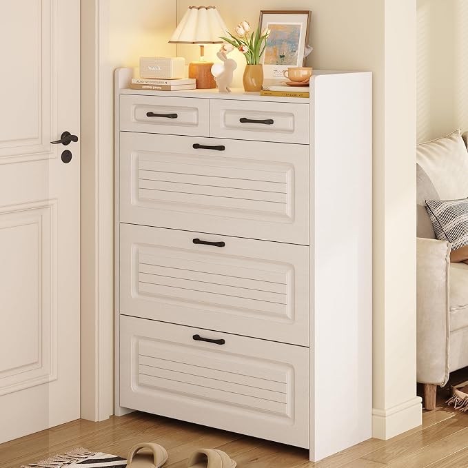 Shoe Storage Cabinet with 3 Large Flip Drawer and 2 Top Drawers, Slim Shoes by HZANHYProfessionalbrand