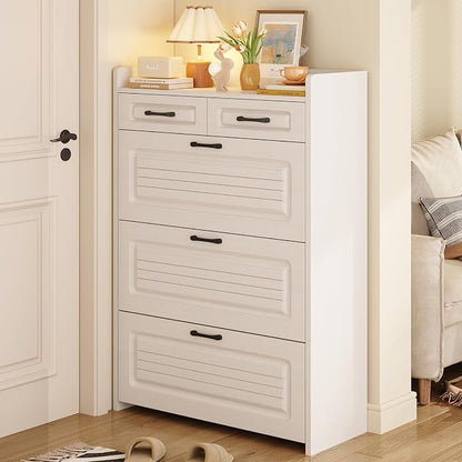Shoe Storage Cabinet with 3 Large Flip Drawer and 2 Top Drawers, Slim Shoes by HZANHYProfessionalbrand