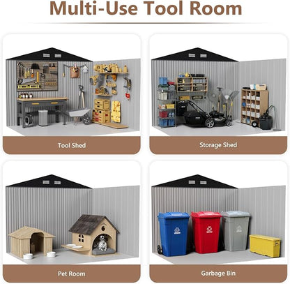 10x8 FT Outdoor Storage Shed, Metal Garden Shed, Storage Tool Sheds - Image 7