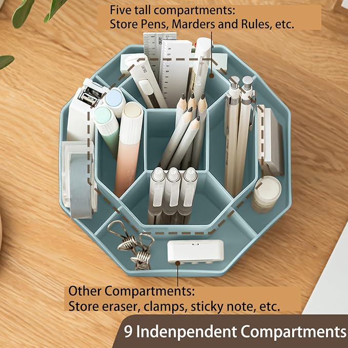 Pencil Pen Holder for Desk, 9 Slots 360 Degree Rotating Desk Organizer - Image 4