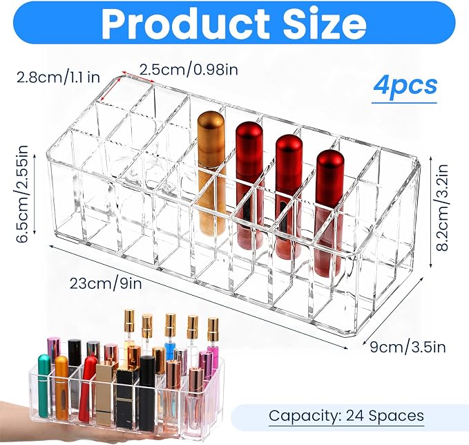 4 Pcs Perfume Organizer, 24 Slots Clear Acrylic Lipstick Organizer, Perfume - Image 2