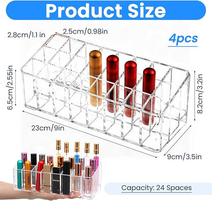 4 Pcs Perfume Organizer, 24 Slots Clear Acrylic Lipstick Organizer, Perfume - Image 2