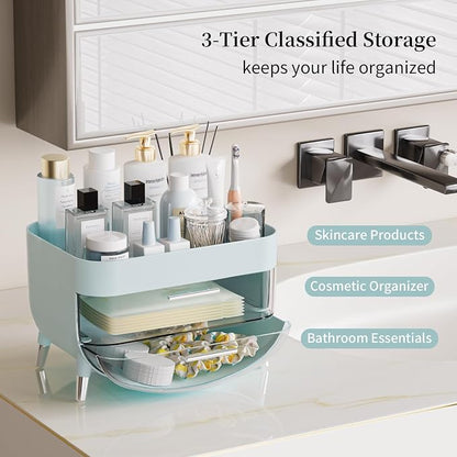 Jywantful Vanity Makeup Organizer, Mint Blue Skincare Storage - Image 2