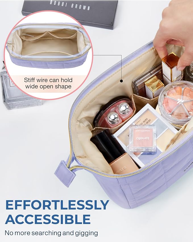 BAGSMART Makeup Bag Cosmetic Bag Wide Open, Wide-open Travel Makeup Bag - Image 3