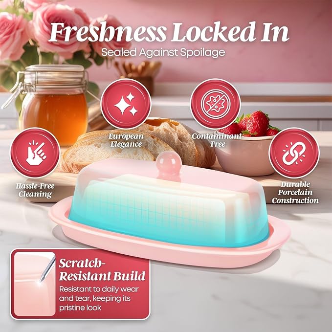 Flexzion Ceramic Pink European Butter Dish - Image 6
