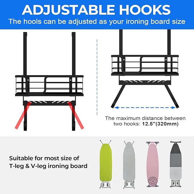 TJ.MOREE Over The Door/Wall Mount Ironing Board Hanger, Laundry Room Iron and - Image 5