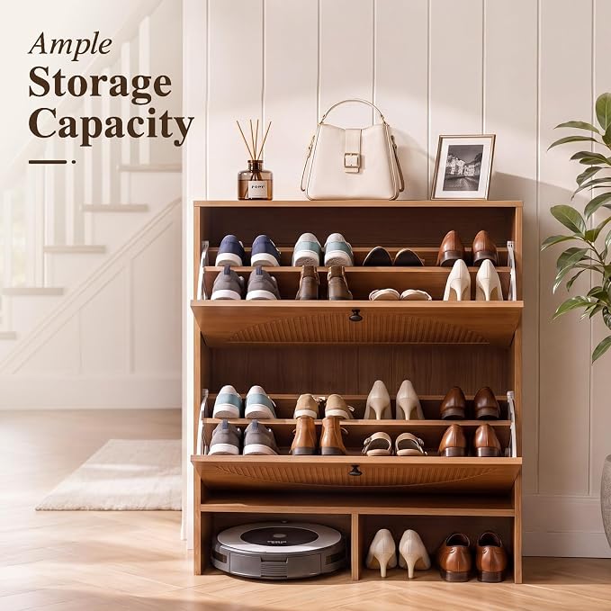 GRUSIGN Shoe Cabinet with 2 Flip Drawers, Narrow Shoe Cabinet Storage - Image 3