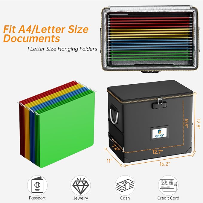 Fireproof File Organizer with Lock, Hard Safe Document Box, Filing Cabinet with - Image 6
