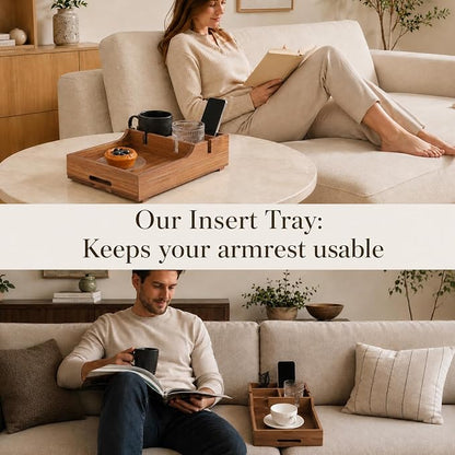 2-in-1 Couch Tray with Cup Holders, Sofa Arm Tray Table with Drawer Storage - Image 6