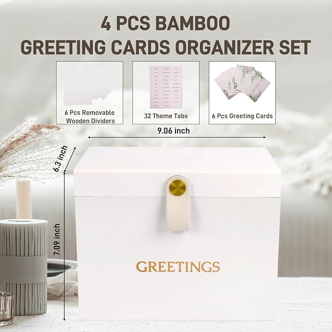 Large Bamboo Greeting Card Organizer Box - Image 2