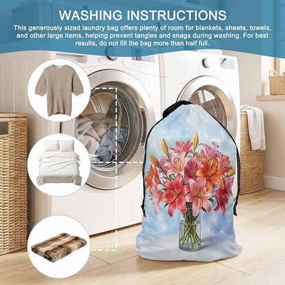 Floral XL Laundry Bag Lilies Flower in Bottle Spring Summer Machine Washable - Image 7