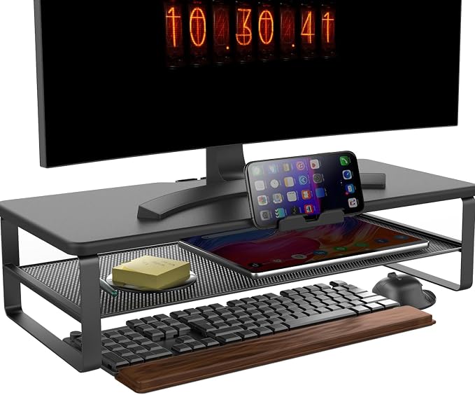 Monitor Stand with drawer, 2-Tier Monitor Stand Riser with Phone Holder and by Doowiit