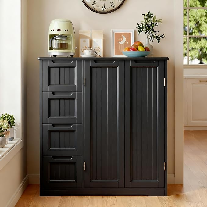 Gizoon Wooden Bathroom Floor Cabinet, Side Storage Organizer Cabinet - Image 8
