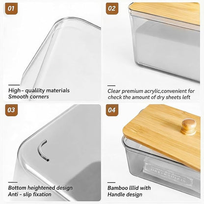 Dryer Sheet Holder with Bamboo Lid, Acrylic Laundry Clear Dryer Sheets - Image 5