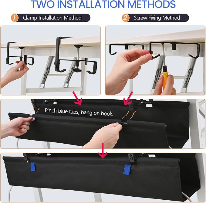 36" Under Desk Cable Management Tray- Clamp/Screw Mount Desk Cable Organizer - Image 6