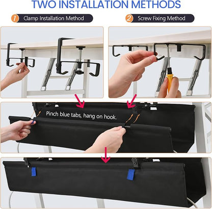 48" Under Desk Cable Management Tray- Clamp/Screw Mount Desk Cable Organizer - Image 6