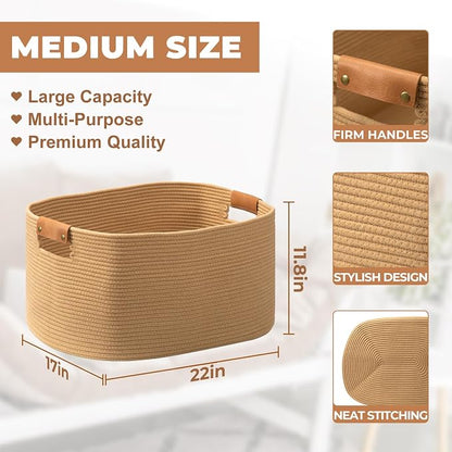 danpinera Large Blanket Basket for Living Room, 72 L Woven Cotton Rope Baskets - Image 2