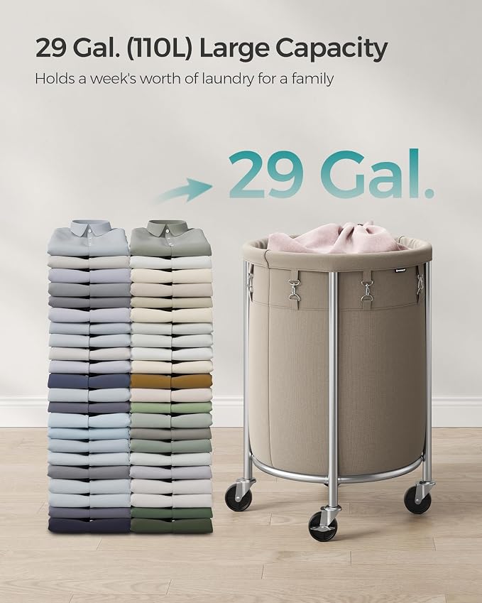 SONGMICS Laundry Basket, Rolling Steel Frame - Image 3