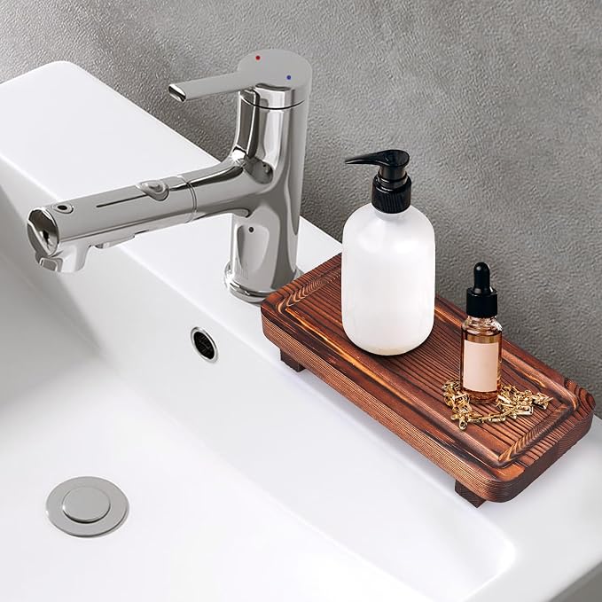 Small Kitchen Sink Soap Tray for Counter Dish Soap Dispenser Holder Wooden - Image 2