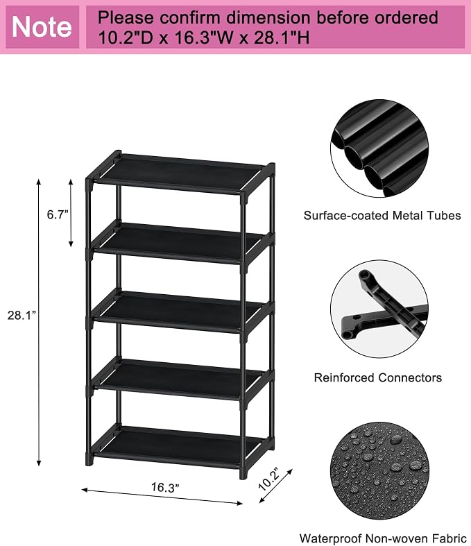 Autonomier 5-Tier Extra Small Shoe Rack, Narrow Space-Saving Organizer - Image 3