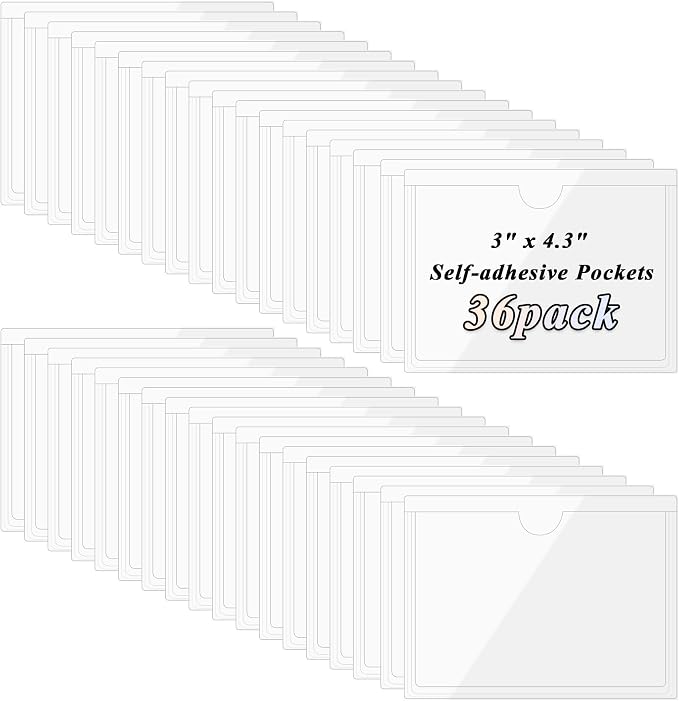 36 Pack 3.5" x 4.7" Self-Adhesive Label Holders Index Card Pockets by Antner