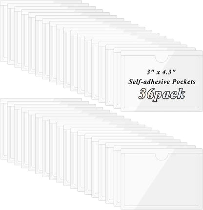 36 Pack 3.5" x 4.7" Self-Adhesive Label Holders Index Card Pockets by Antner