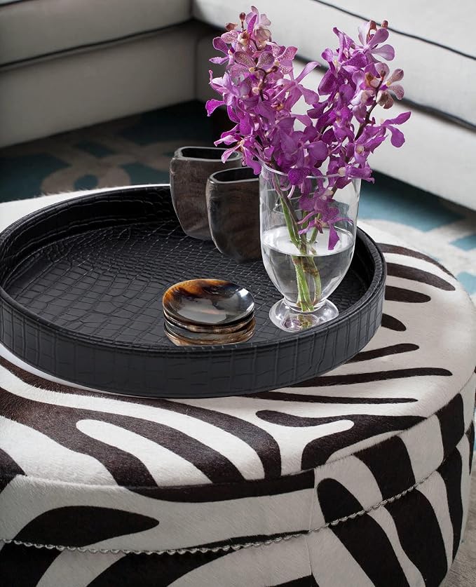 HofferRuffer Faux Leather Round Serving Tray, Vegan Croco Leather Decorative - Image 9