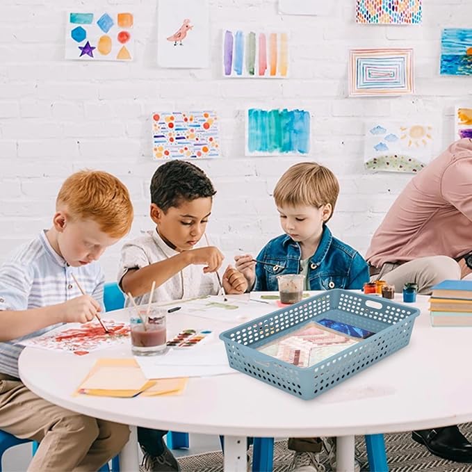 6-Pack Stackable Paper Trays Turn In Trays Classroom Paper Organizer Bins | - Image 4