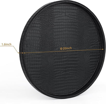 HofferRuffer Round Serving Tray 20'', Elegant Faux Leather Circle Ottoman Table - Image 2