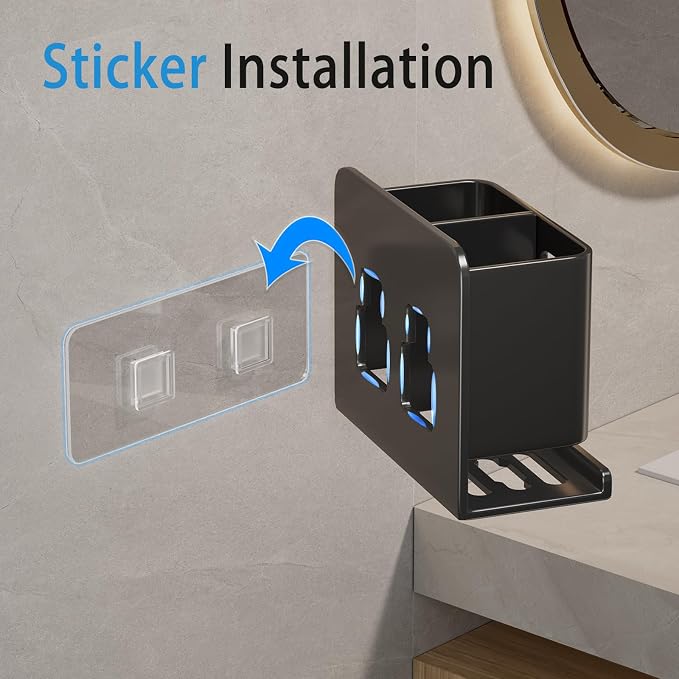 Black Wall-Mounted Toothbrush Holder, Aluminum Material Shower Shaver Storage - Image 3