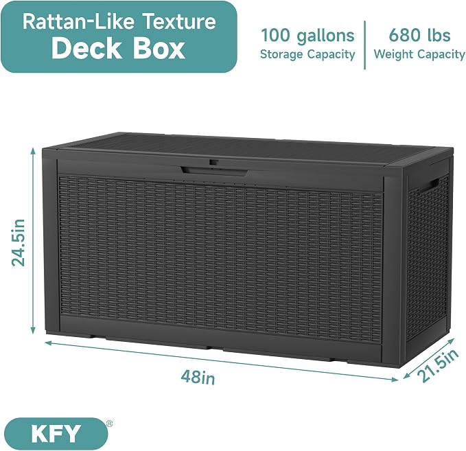 deck box, 100-gallon indoor and outdoor storage box made of waterproof and - Image 2
