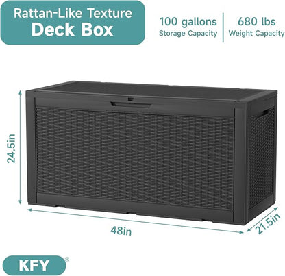 deck box, 100-gallon indoor and outdoor storage box made of waterproof and - Image 2