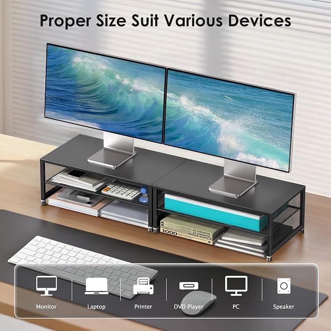 Desk Organizers and Accessories, 2-Tier Metal Computer Monitor Stand Riser - Image 4