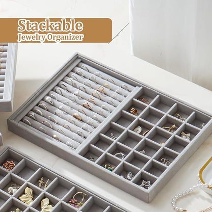 Large Jewelry Drawer Organizer Trays Set of 4, Stackable Velvet Jewelry Trays - Image 7