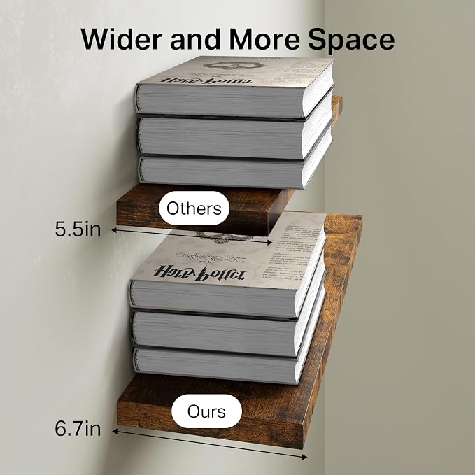 BAYKA Floating Shelves for Wall, 22.5 Inch Rustic Wood Wall Mounted Shelving - Image 6