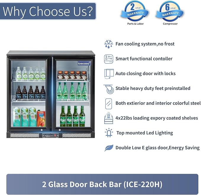 ICECASA 36" W Beverage Refrigerators 2 Glass Door Back Bar Refrigerator - Image 5