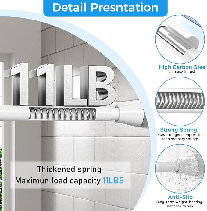 Spring Tension Curtain Rod 30 to 64 Inch, Adjustable Curtain Rods No Drilling - Image 5
