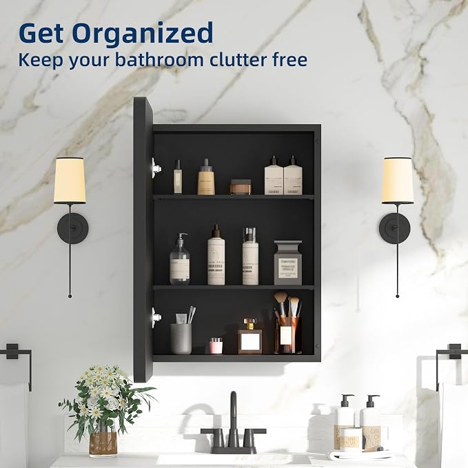 Bathroom Medicine Cabinet with Mirror 16 x 24 Inch, Mirrored Cabinets with 2 - Image 8