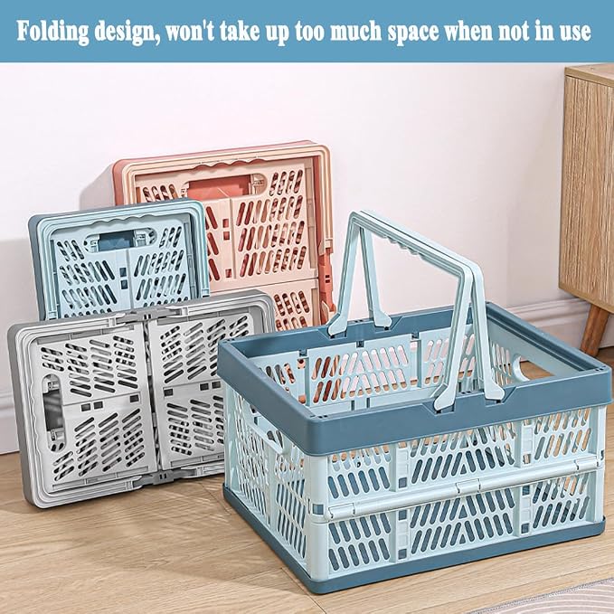 Collapsible Storage Crate with Handles, Milk Crates，33L Foldable Plastic - Image 3