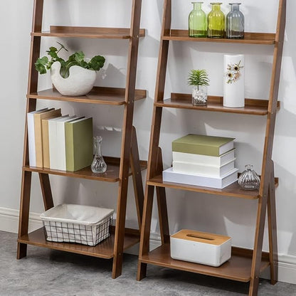 Maydear Bamboo Ladder Shelf Bookcase, 4-Tier Leaning Bookshelf Free Standing - Image 5
