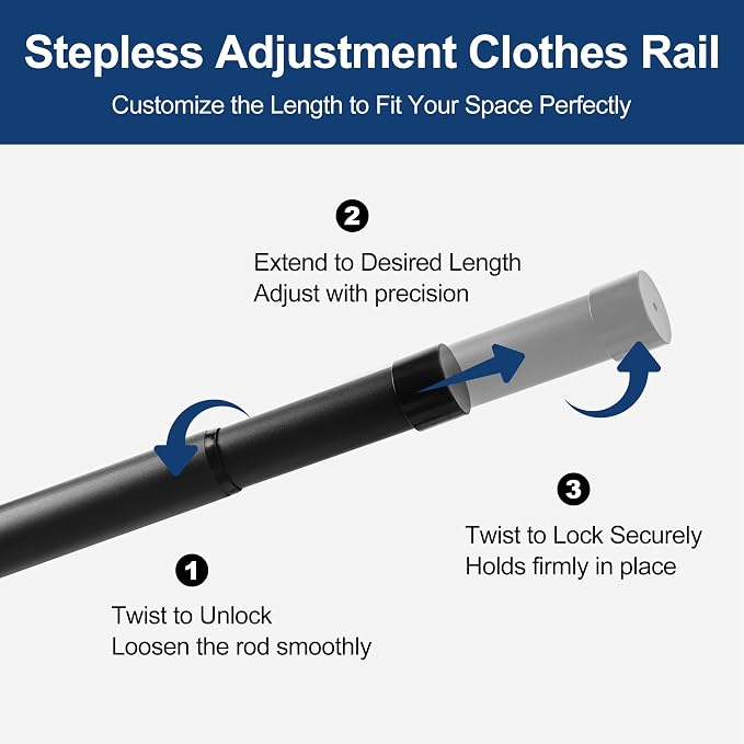 Adjustable Closet Rod for Hanging Clothes, 17-84inch Heavy Duty Metal tension - Image 6