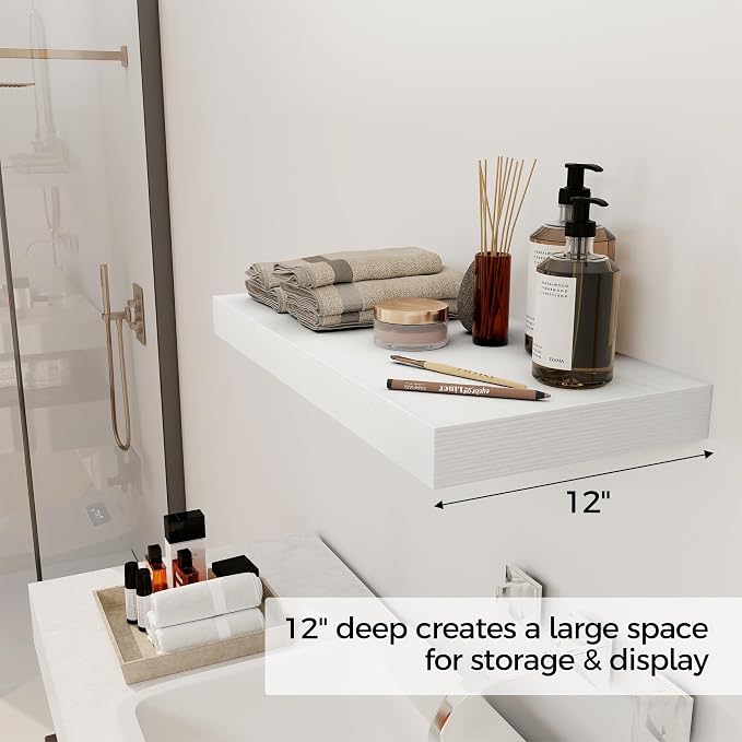 12 Inch Deep White Floating Shelves, 24 x 12 Floating Shelf - Image 4