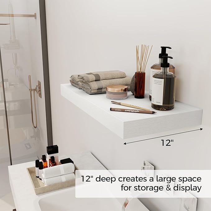 12 Inch Deep White Floating Shelves, 24 x 12 Floating Shelf - Image 4